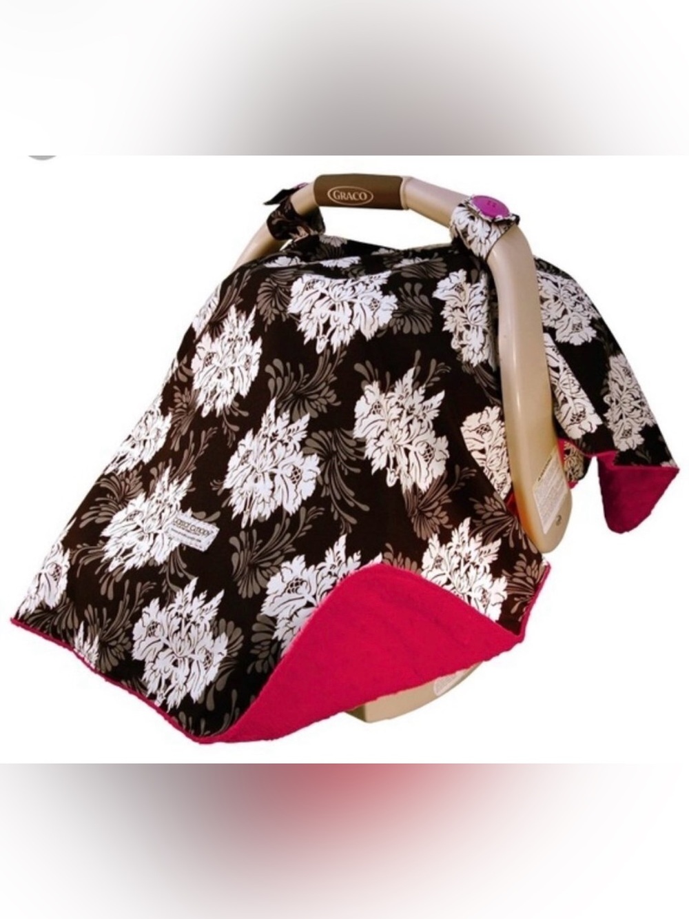 CarSeat Canopy 2pc Floral Infant Car Seat Cover in Black & hot Pink